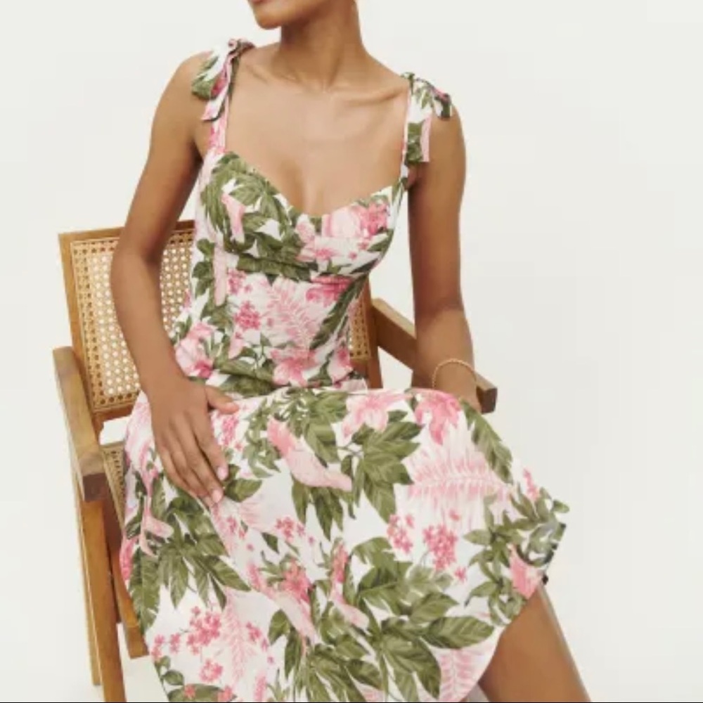 Nadira Dress from The Reformation in Canopy print 🌴🦩